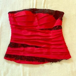 bebe red and black lace corset-style Top. S.